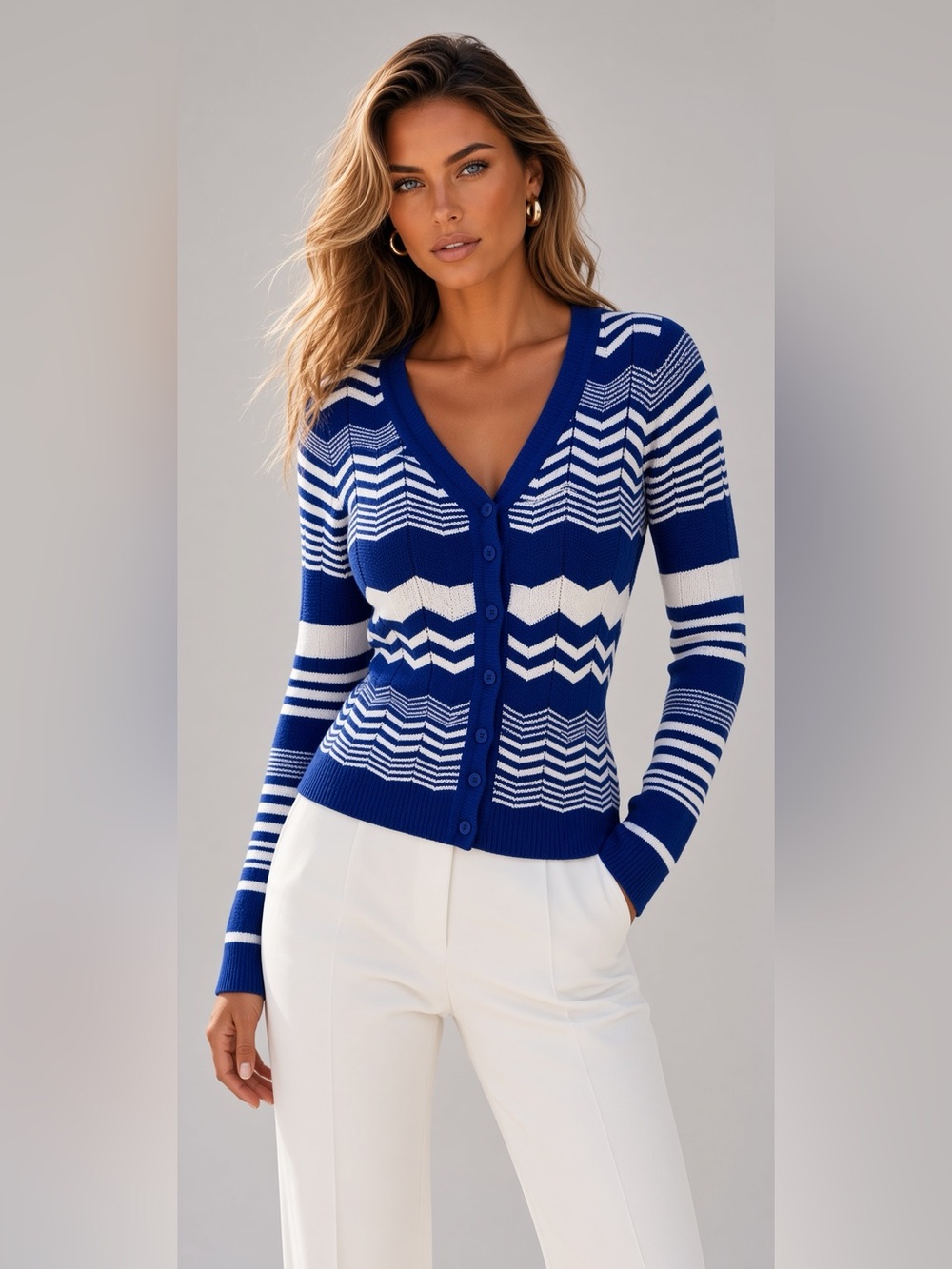 MONTE VEA Chevron Knit Cardigan – Size S